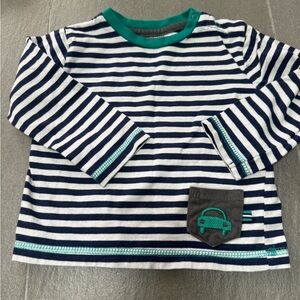 Little Me Navy & White Striped Long-Sleeve Tee with Teal Trim